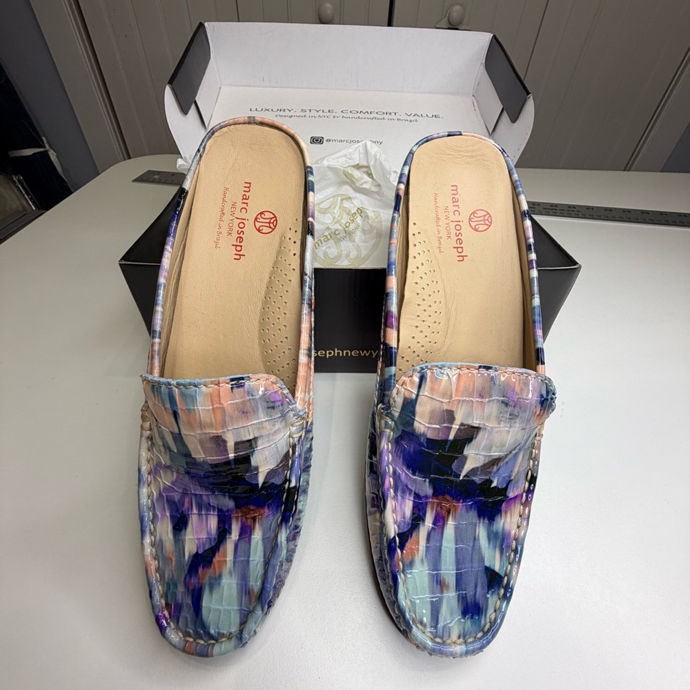 Marc Joseph Women’s Abstract Multicolor Leather Mules,Size 8.5. Like New!